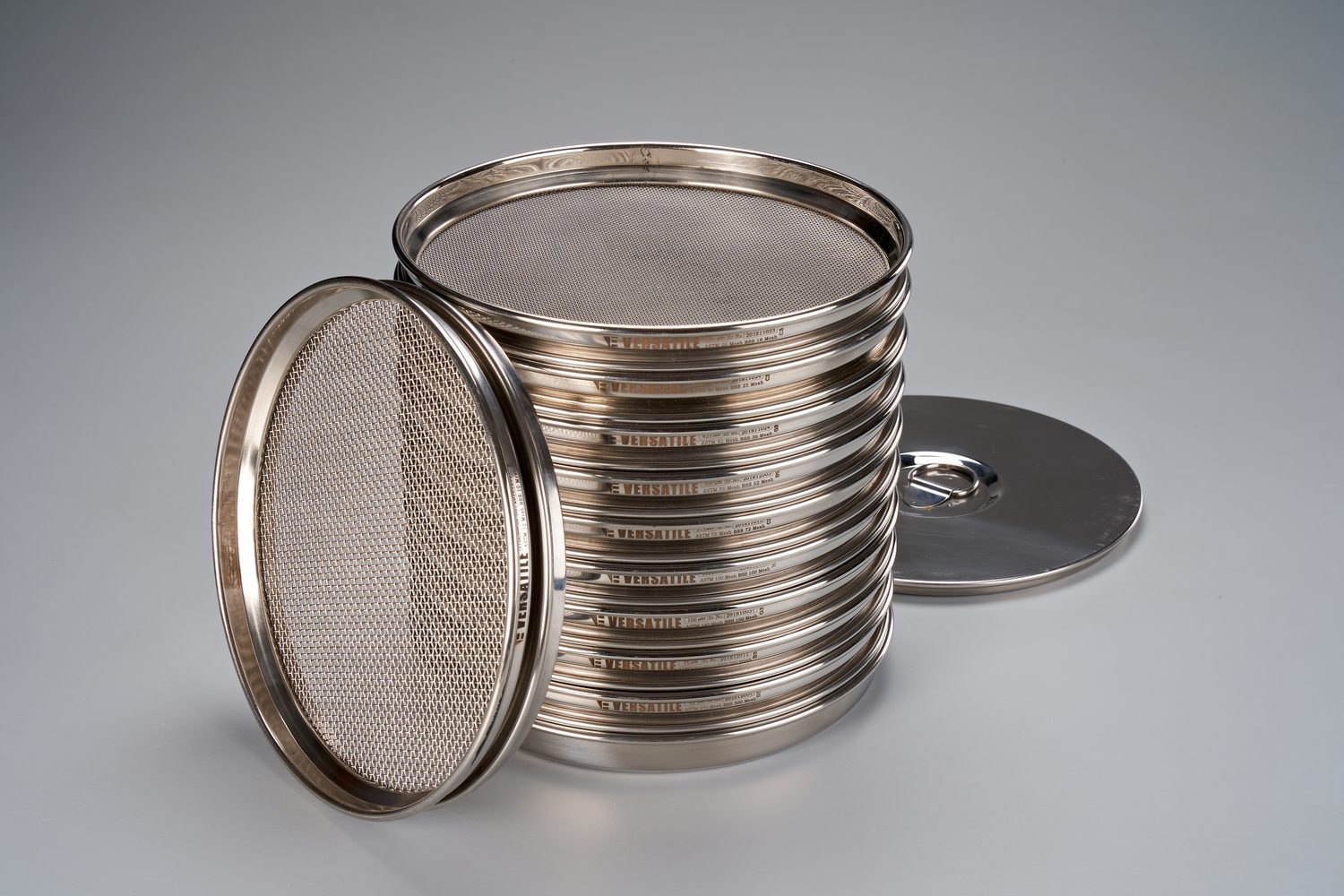 Nest of Versatile full-height stainless steel test sieves